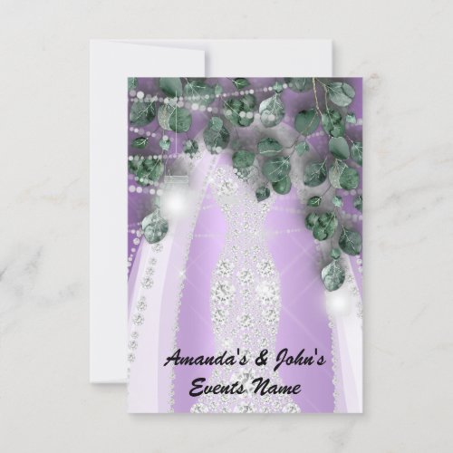 Wedding Lights Rustic Green Dress Diamond Violet Invitation