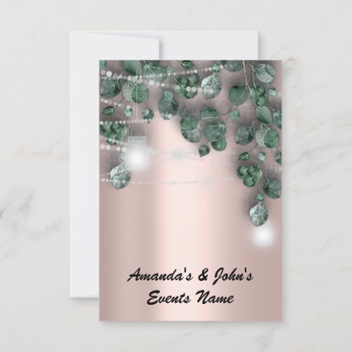 Wedding Lights Rustic Green Dress Rose Blush Invitation