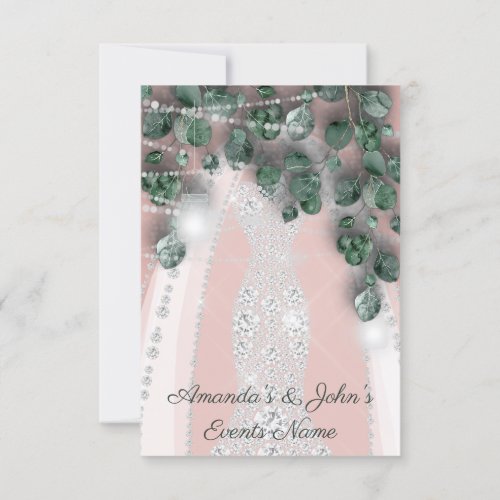 Wedding Lights Rustic Mint Green Dress Diamond Invitation