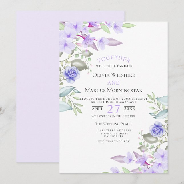 Wedding | Lilac and Pink Garden Flowers Invitation (Front/Back)