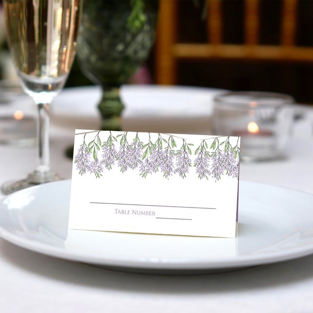Wedding Lilac Lavender Floral Reception Seating Place Card (With template for name and table number. Wedding place card template. )