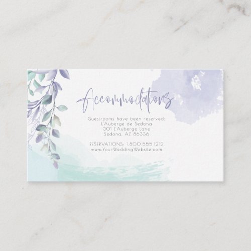 Wedding  Lilac Teal Blue  Watercolor Foliage Enclosure Card