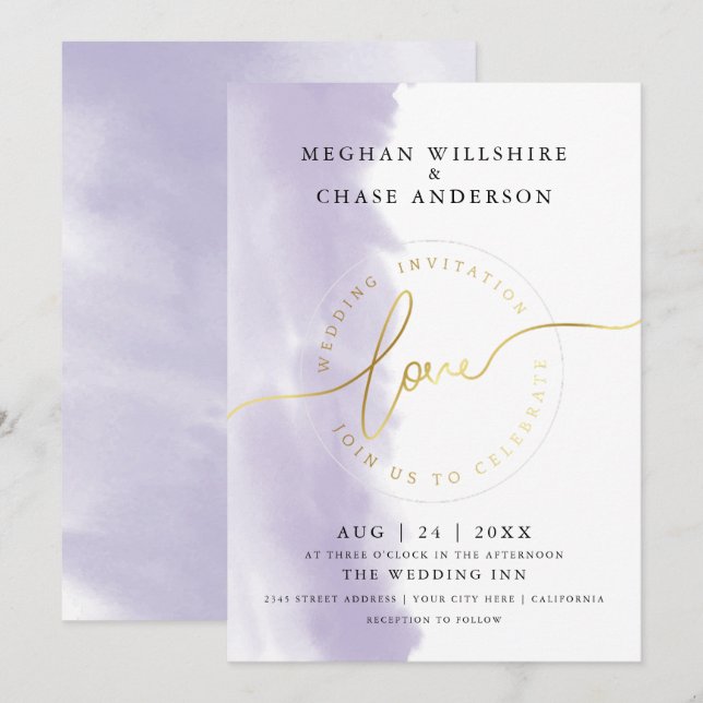 WEDDING | Lilac Violet Watercolor  Invitation (Front/Back)