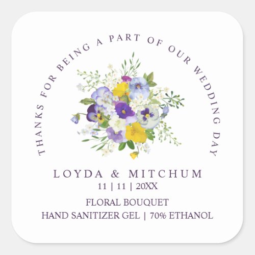 Wedding Lilac  Yellow Shades Floral Bouquet Square Sticker
