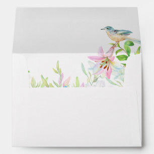 Wedding.Lilies and Birds Watercolor Envelope