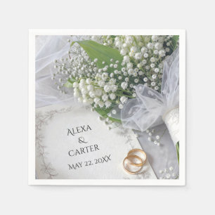 Wedding Lily of the Valley Bouquet with Rings Napkins