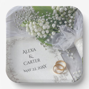 Wedding Lily of the Valley Bouquet with Rings Paper Plates