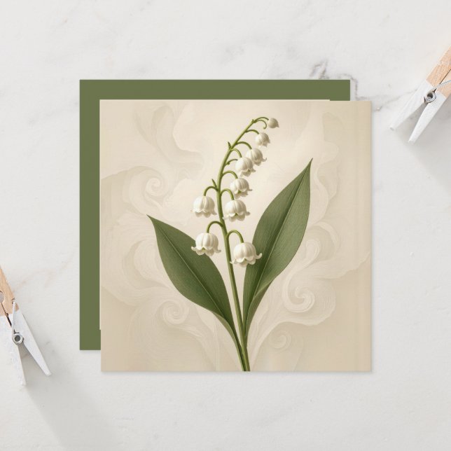 Wedding Lily of the Valley Watercolor Invitation (Front/Back In Situ)