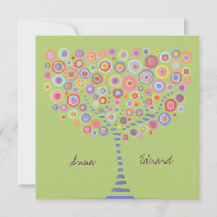 Wedding Lime Green Circle Tree Retro Invitation