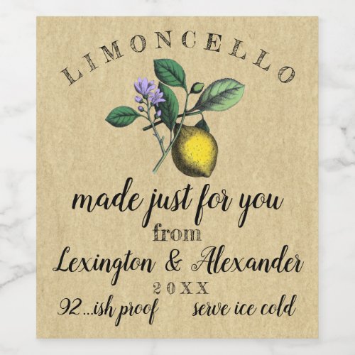 Wedding Limoncello Vintage Lemon Illustration   Wine Label