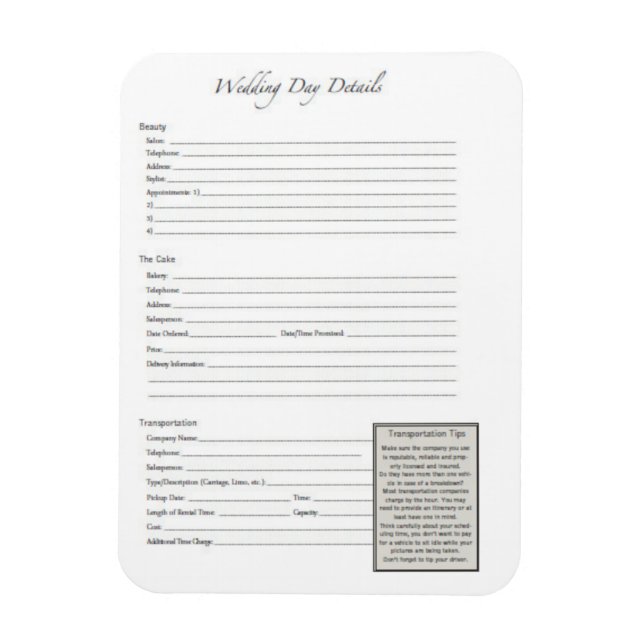 Wedding List Template Magnet (Vertical)