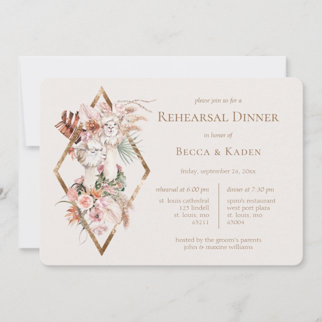 Wedding Llamas Rehearsal Dinner Invitation (Front)