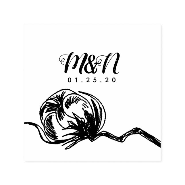 Wedding Logo Cotton Plant Hand Drawn Self-inking Stamp (Design)