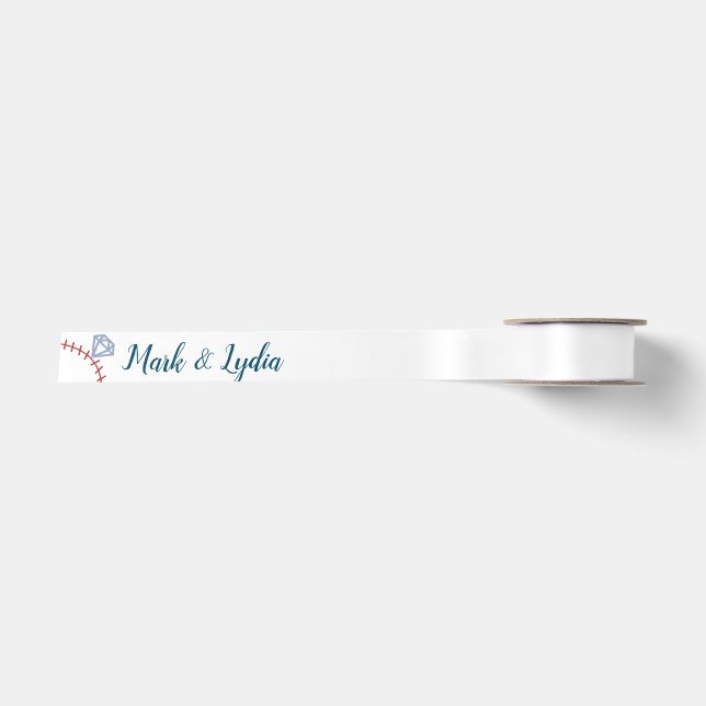 Wedding Logo Favor Baseball Ring Satin Ribbon (Front)