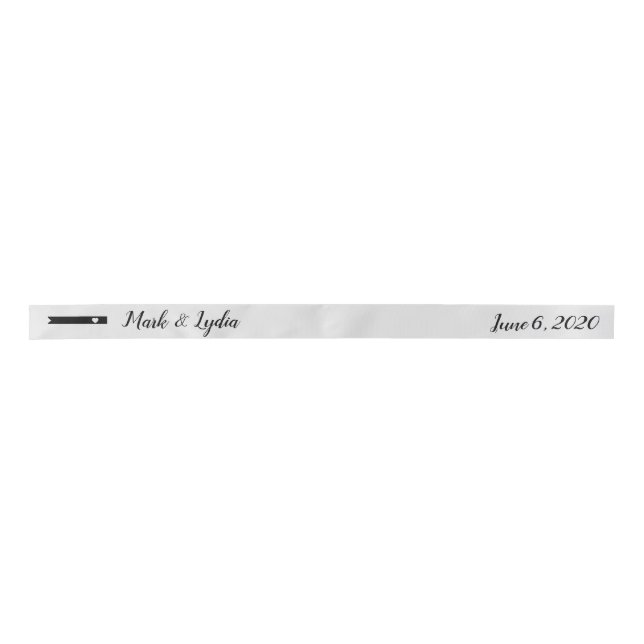 Wedding Logo Favor Heart Bar Satin Ribbon (Front)