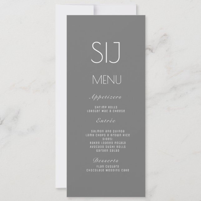 Wedding Logo Gray Yellow Simple Floral Dinner Menu (Front)