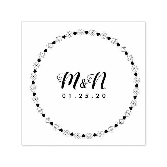 Wedding Logo Line Art Heart Geo Round Circular Self-inking Stamp (Design)