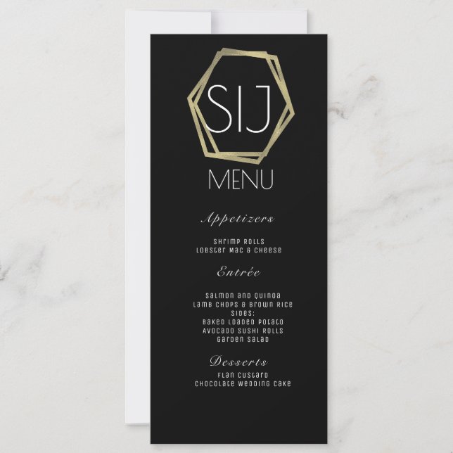 Wedding Logo Minimalist Faux Gold Geo Dinner Menu (Front)