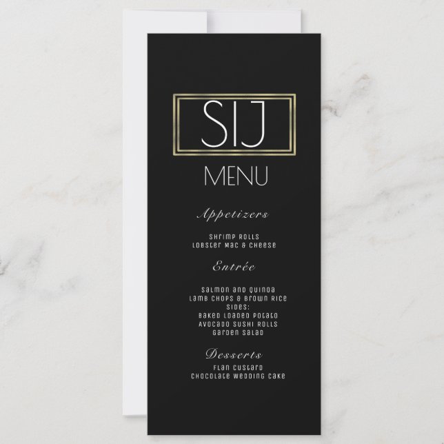 Wedding Logo Minimalist Faux Gold Rim Dinner Menu (Front)