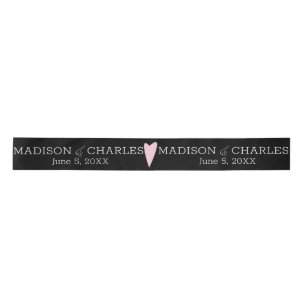 Wedding Logo Pink Heart Couples Date Favor Satin Ribbon