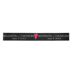 Wedding Logo Pink Heart Couples Date Favor Satin Ribbon