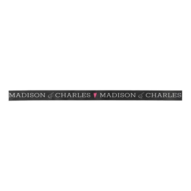 Wedding Logo Pink Heart Couples Minimalist Favor Satin Ribbon (Front)
