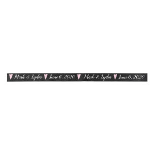 Wedding Logo Pink Heart Couples Name Date Favor Satin Ribbon