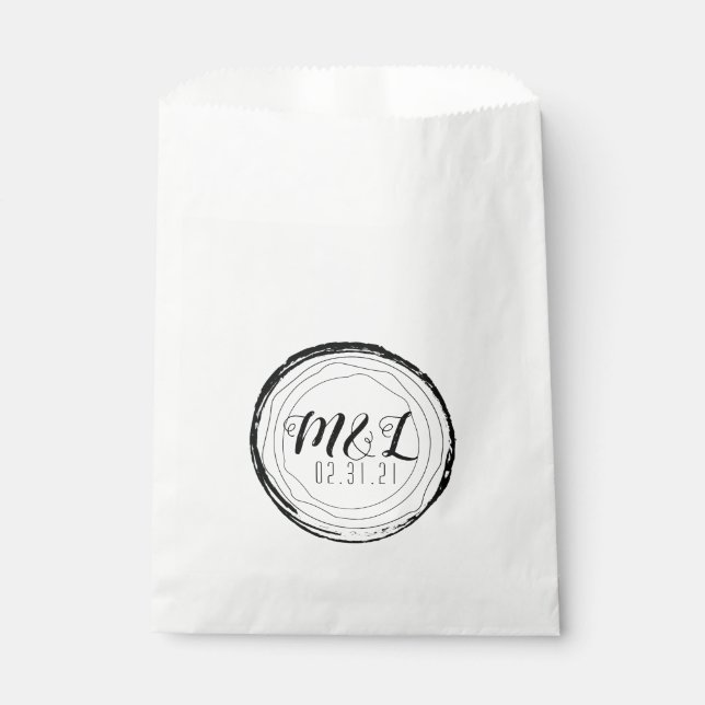 Wedding Logo Rustic Log Trunk White Favor Bag (Front)