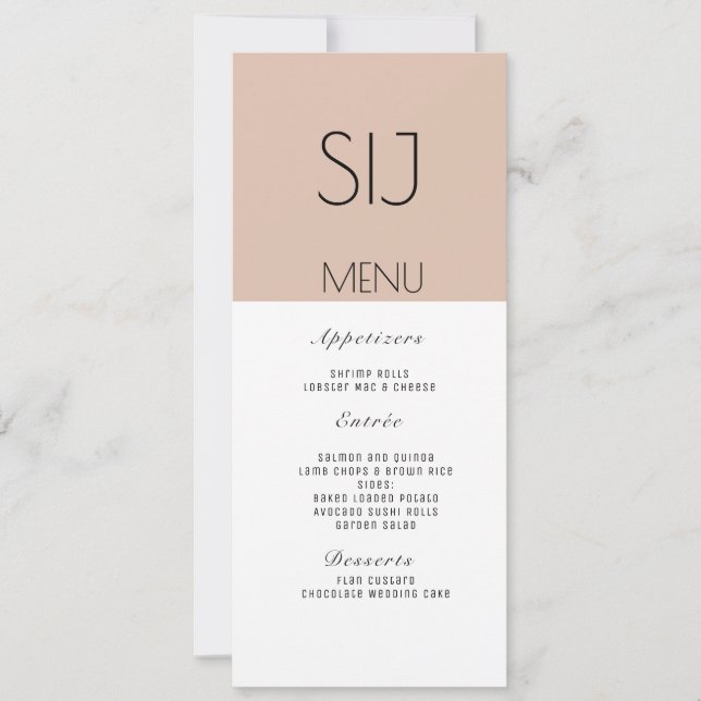 Wedding Logo Simple Color Block Dinner Tan Menu (Front)