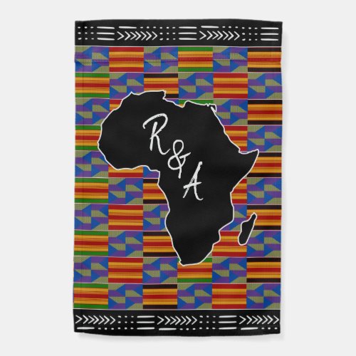 Wedding Logo with Initials Africa Kente Mud Cloth Garden Flag