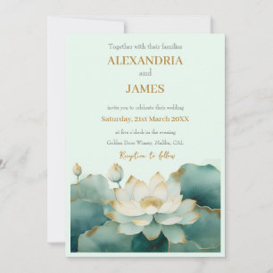 Wedding Lotus flowers with gold edges Invitation