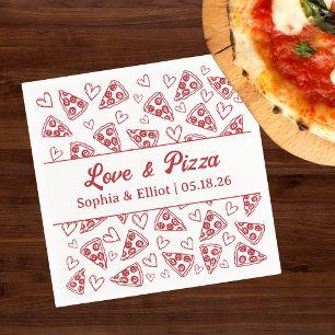 Wedding Love and Pizza Hand Drawn Red Fun Trendy Napkins