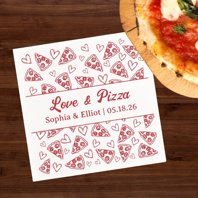 Wedding Love and Pizza Hand Drawn Red Fun Trendy  Napkins (Creator Uploaded)