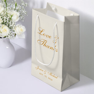 Wedding Love and Thanks Ivory Golden Script Simple Small Gift Bag