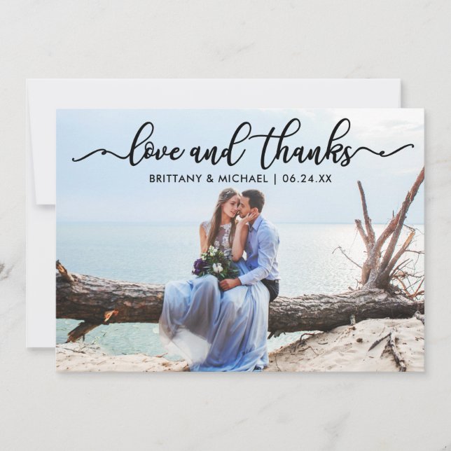 Wedding Love and Thanks Modern Calligraphy Thank You Card (Front)