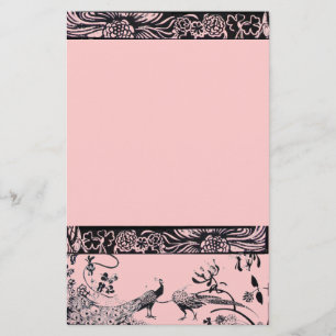 WEDDING LOVE BIRDS  black and pink Stationery