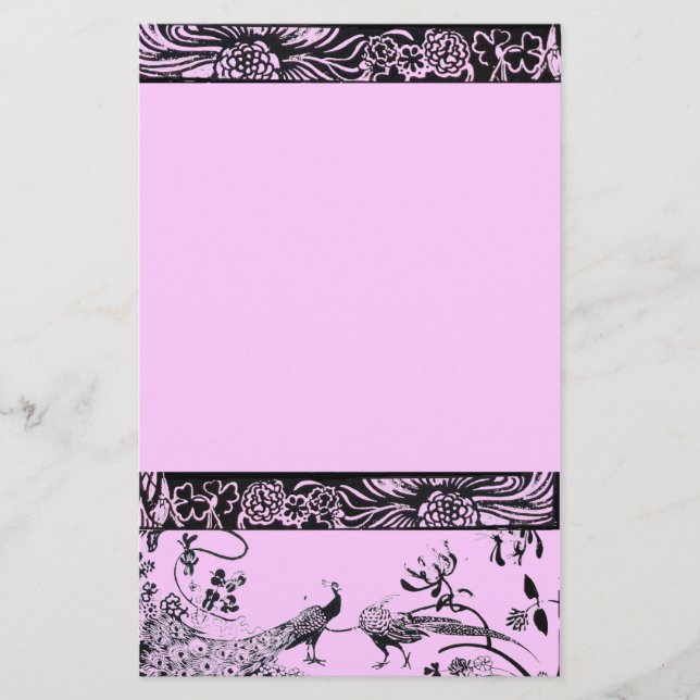 WEDDING LOVE BIRDS  black and pink Stationery (Front)