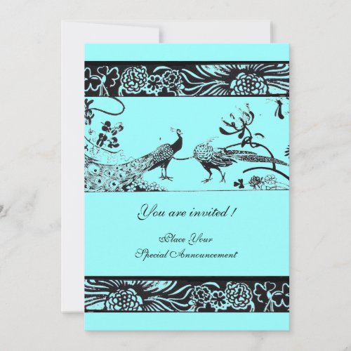 WEDDING LOVE BIRDS black and white blue Invitation