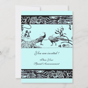 Wedding Love Birds  Black And White Blue Invitation by bulgan_lumini at Zazzle