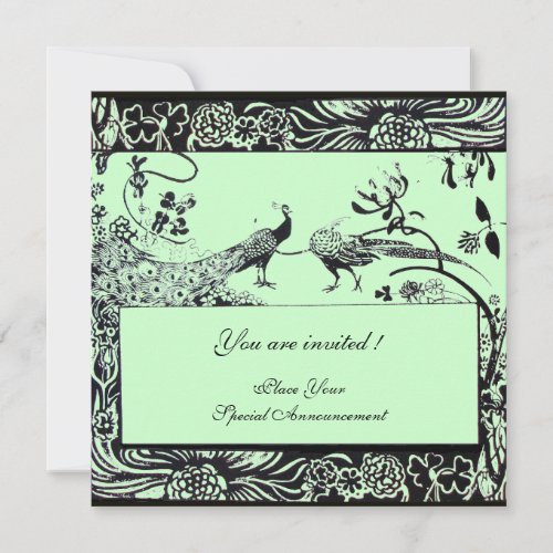 WEDDING LOVE BIRDS black and white green Invitation