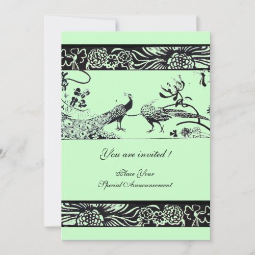 WEDDING LOVE BIRDS black and white green Invitation