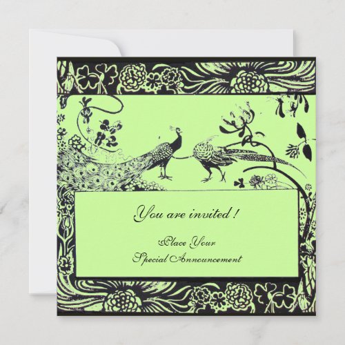 WEDDING LOVE BIRDS black and white green Invitation