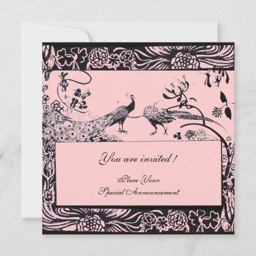 WEDDING LOVE BIRDS black and white pink Invitation