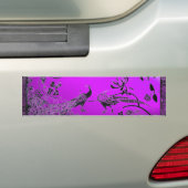 WEDDING LOVE BIRDS  black and white purple Bumper Sticker (On Car)