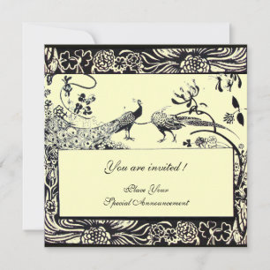 WEDDING LOVE BIRDS ,black and white ,yellow Invitation