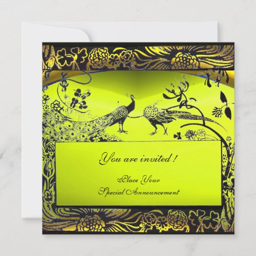 WEDDING LOVE BIRDS black and white yellow Invitation