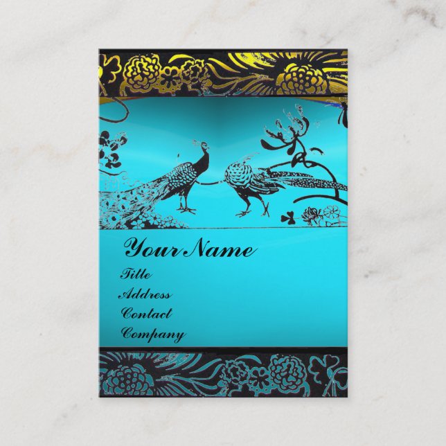 WEDDING LOVE BIRDS ,black white,blue aquamarine Business Card (Front)