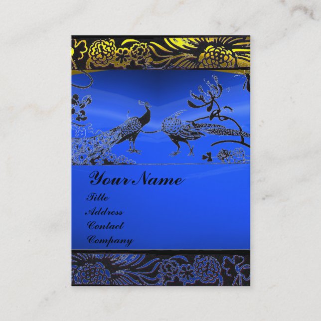 WEDDING LOVE BIRDS ,black white,blue sapphire Business Card (Front)