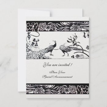 Wedding Love Birds  Black White Pearl Metallic Invitation by bulgan_lumini at Zazzle