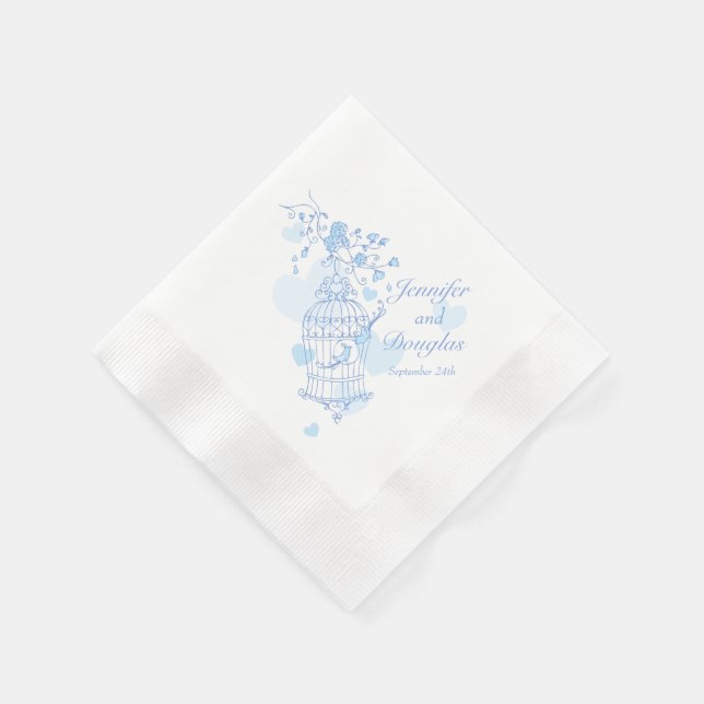 Wedding love birds blue paper napkins (Corner)